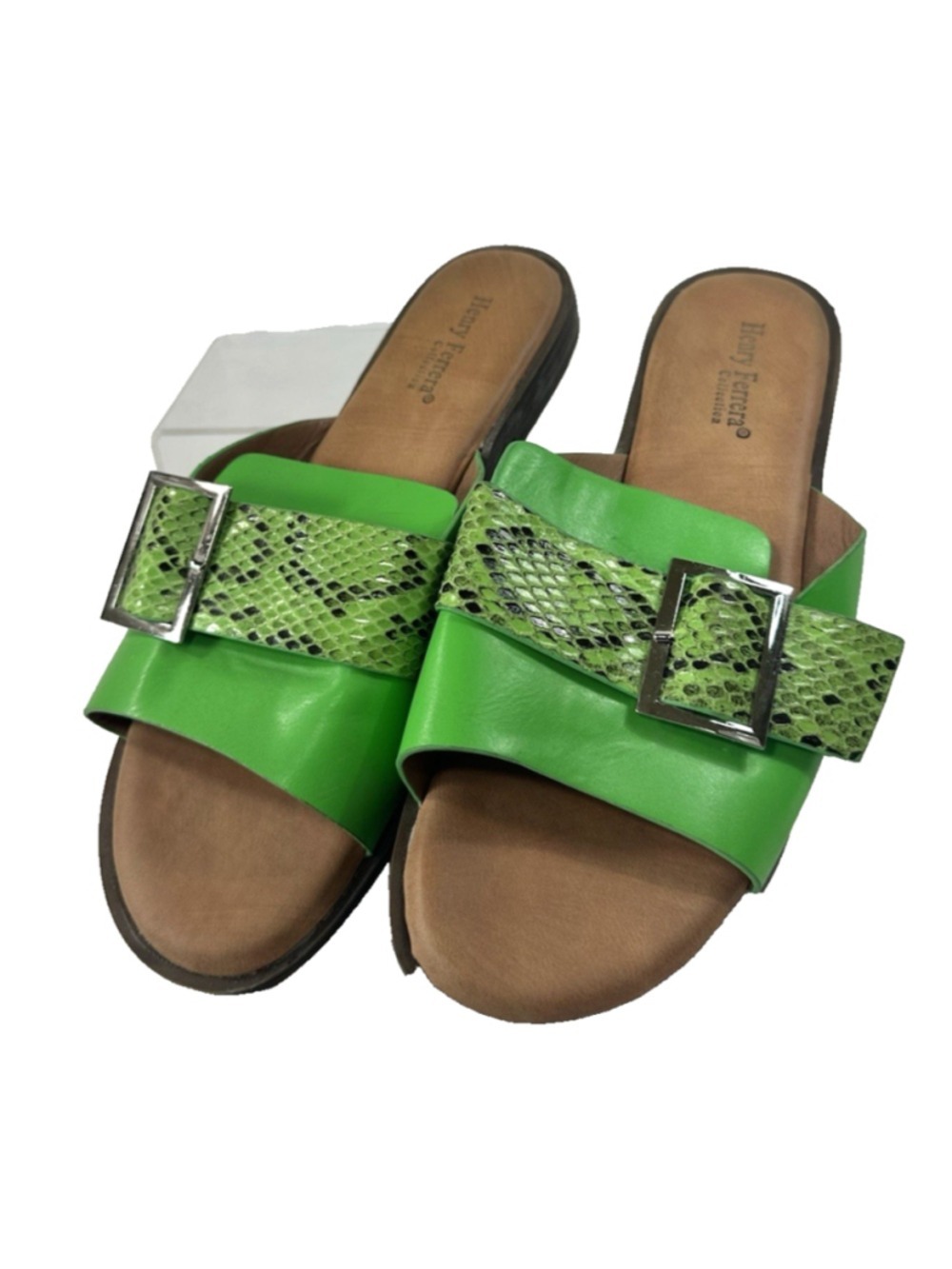 Henry Ferrera Sandals Size 8 Comfort-B Faux Leather Slip On Slides